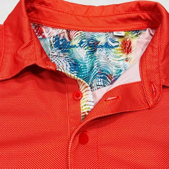 ROBERT GRAHAM LARGE Orange White Dot Print Polo Shirt Knowledge Wisdom Truth. - Picture 4 of 7